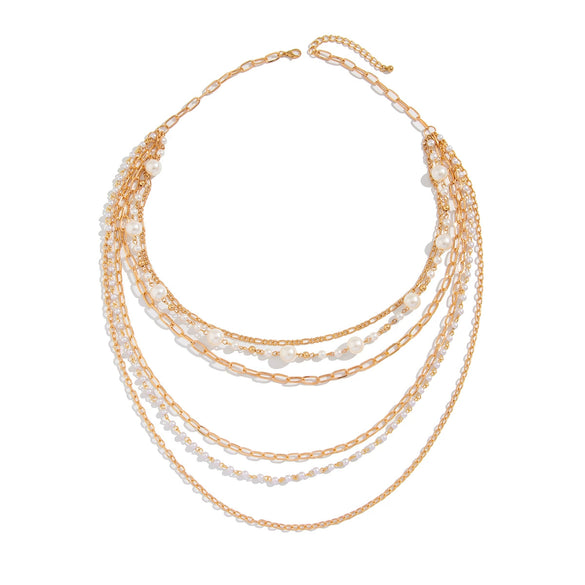 Jewelry Iron Chain Imitation Pearl Geometric Style Electroplated Long Clavicle Chain For Women