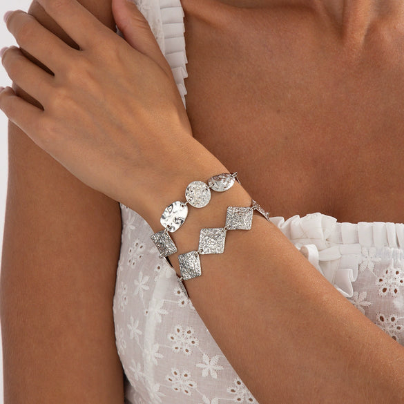 Jewelry Iron Geometric Square Hammer Pattern Electroplated Bracelet