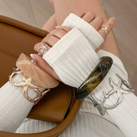 Jewelry Iron Geometric Style Irregular Starfish Opening Bracelet Electroplated