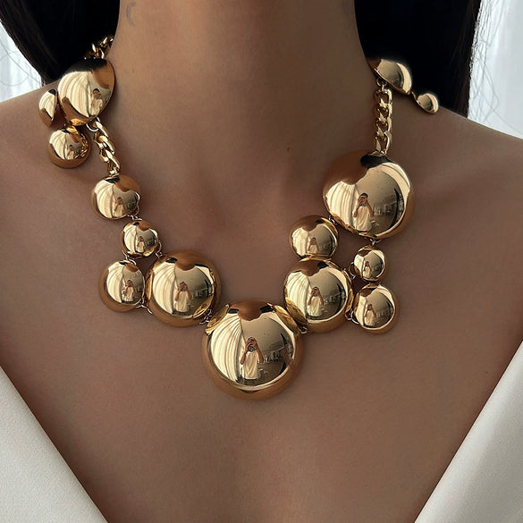 Jewelry Iron Round Geometric Exaggerated Electroplating Pendant Necklace For Women