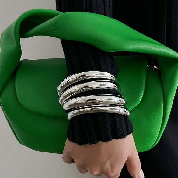 Jewelry Iron Simple Geometric Curved Glossy Twist Bracelet Set Electroplated