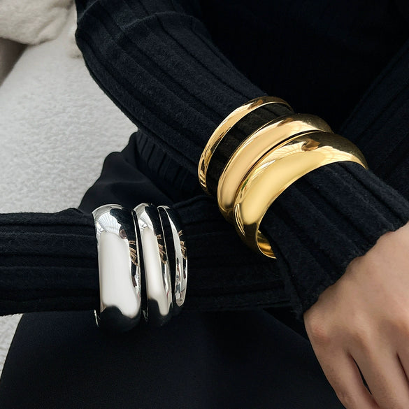 Jewelry Iron Simple Geometric Curved Glossy Twist Bracelet Set Electroplated