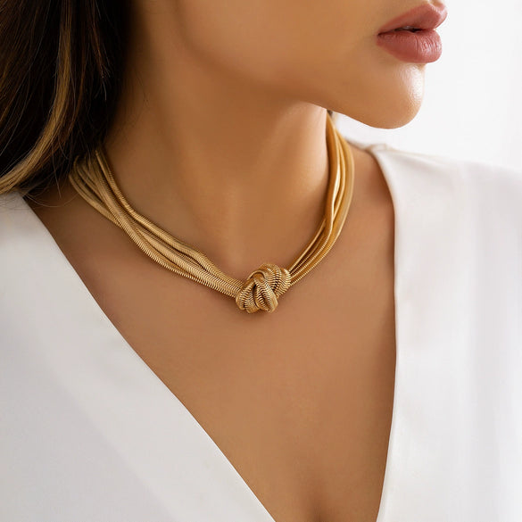 Jewelry Iron Snake Bone Chain Geometric Punk Hiphop Collarbone Necklace Electroplated