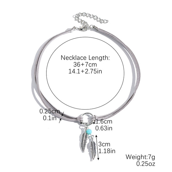 Jewelry Leather Alloy Leaves Geometric Round Electroplating Lady Choker Necklace