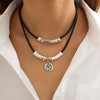 Jewelry Leather Wax Thread Alloy Hiphop Geometric Cylindrical Multilayer Clavicle Chain Necklace Set