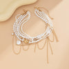Jewelry Light Luxury Alloy And Imitation Pearl Multilayer Tassel Necklace With Geometric Pattern And Electroplating