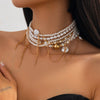 Jewelry Light Luxury Alloy And Imitation Pearl Multilayer Tassel Necklace With Geometric Pattern And Electroplating