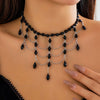 Jewelry Lolita Lace Imitation Crystal Black Gothic Wind Water Drop Tassel Handmade Women's Choker Necklace With Flower Pattern