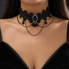Jewelry Lolita Lace Imitation Crystal Black Gothic Wind Water Drop Tassel Handmade Women's Choker Necklace With Flower Pattern