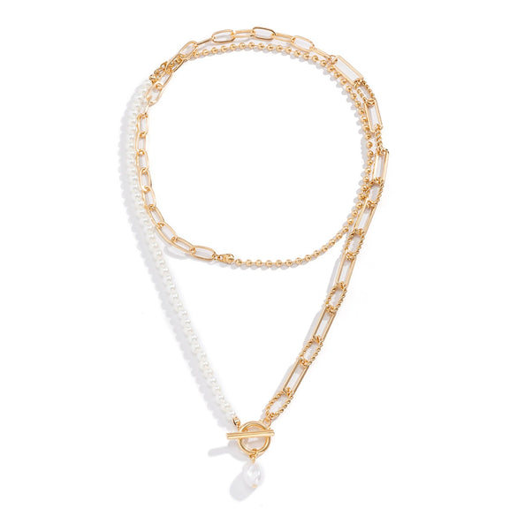 Jewelry Long Round Bead Chain Stacked Necklace Vintage Personality Imitation Pearl Iron Chain Alloy Electroplated