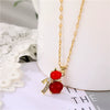 Jewelry Lucky Red Agate Gourd Pendant With Diamonds Titanium Steel Necklace For Women
