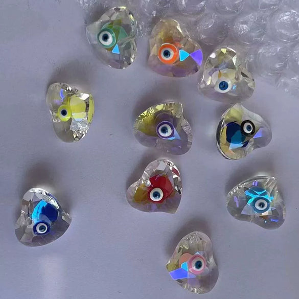 Jewelry Making Accessories Glass Glazed Faceted Peach Heart Pendant With Dripping Oil Design And Eye Pattern