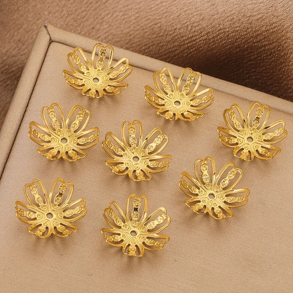 Jewelry Making Stainless Steel Six Petal Bead Cap Gasket With Totem Pattern And Vacuum Plating