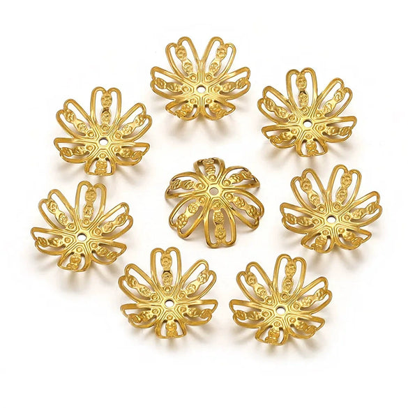 Jewelry Making Stainless Steel Six Petal Bead Cap Gasket With Totem Pattern And Vacuum Plating