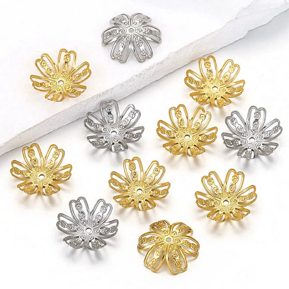 Jewelry Making Stainless Steel Six Petal Bead Cap Gasket With Totem Pattern And Vacuum Plating