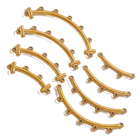 Jewelry Making Supplies Stainless Steel Bohemian Multistrand Porous Curved Connector 18K Electroplated