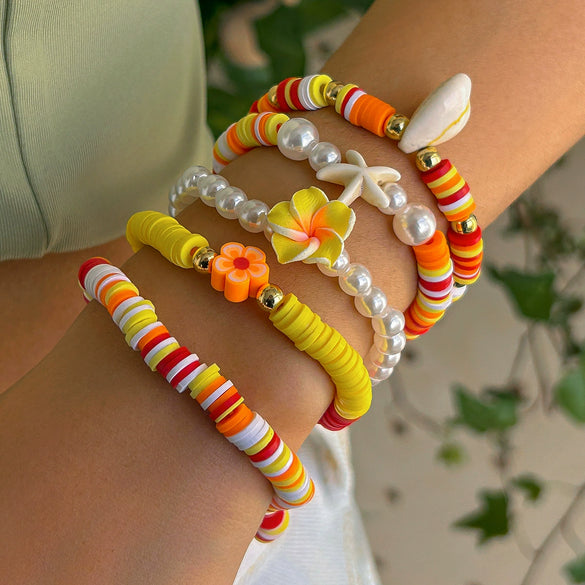 Jewelry Marine Element Shell Starfish Pendant Bracelet Sweet Style Soft Ceramic Polymer Clay Acrylic Electroplating