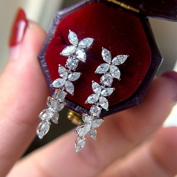 Jewelry Marquise Zircon Butterfly Flower Earrings Copper For Women