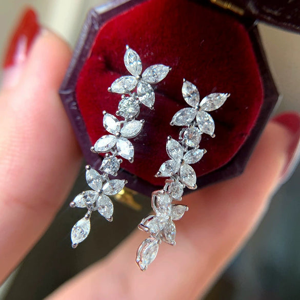 Jewelry Marquise Zircon Butterfly Flower Earrings Copper For Women