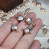 Jewelry Material Natural Freshwater Pearl Copper Gold Plated Double Hanging Button Edging Baroque Round