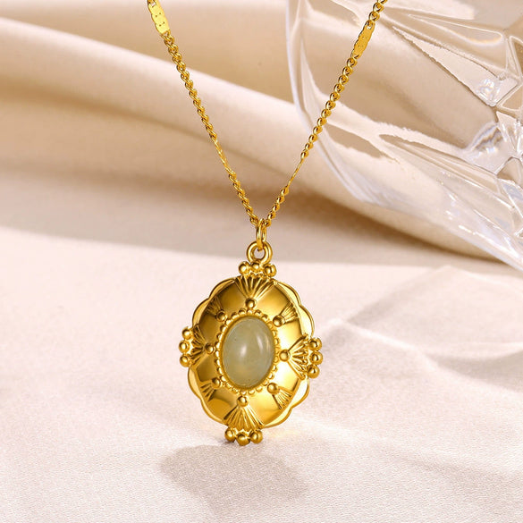 Jewelry Medieval Style Stainless Steel Geometric Turquoise Pendant Clavicle Chain With Mixed Gemstone Inlay And Electroplating