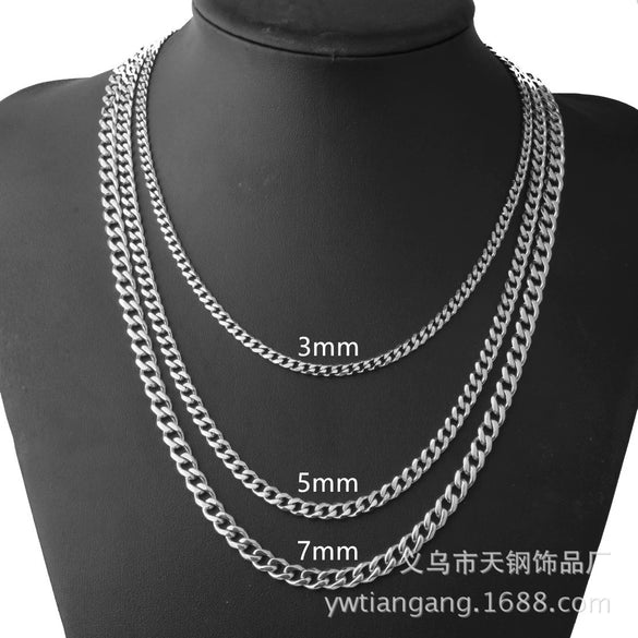 Jewelry Men's Necklace Stainless Steel Chain Titanium Steel Pendant Six Sided Grinding Polishing