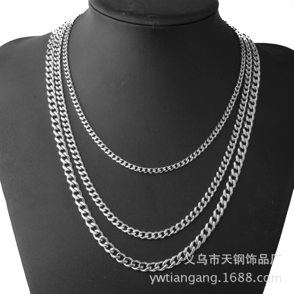 Jewelry Men's Necklace Stainless Steel Chain Titanium Steel Pendant Six Sided Grinding Polishing