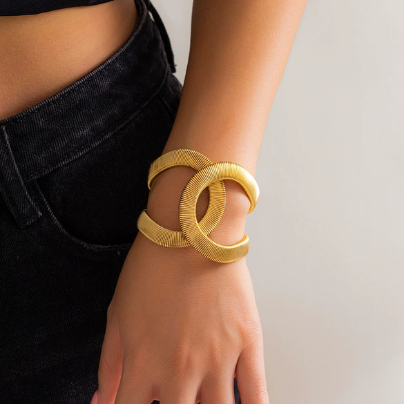 Jewelry Metal Adjustable Open Punk Geometric Electroplated Bracelet