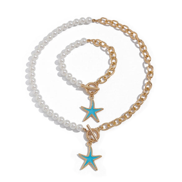 Jewelry Metal Alloy Ball Chain Starfish Pendant Necklace With Star Geometric Pattern Dripping Oil Treatment