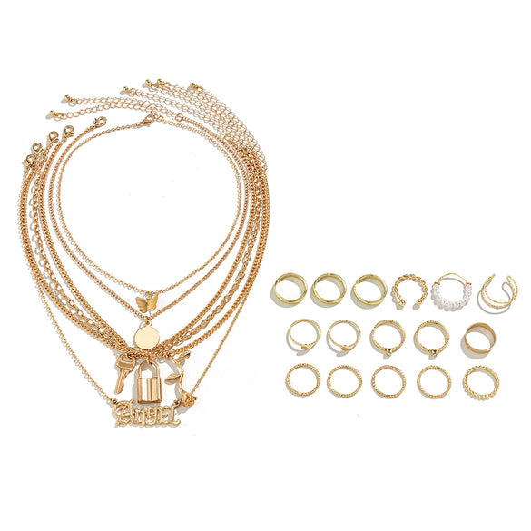 Jewelry Metal Alloy Multibutterfly Lock Pendant Necklace Animal Geometric Zodiac Electroplating