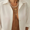 Jewelry Metal Alloy Pendant Necklace With Geometric Pattern Copperclad Iron And Pearl Chain Electroplated For Women