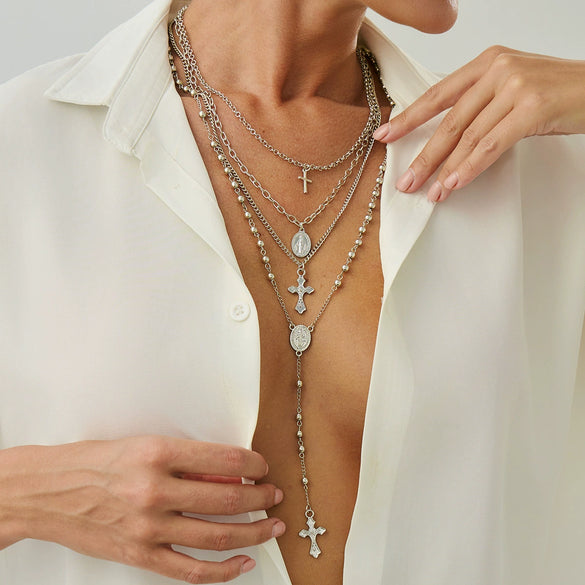 Jewelry Metal Alloy Pendant Necklace With Geometric Pattern Copperclad Iron And Pearl Chain Electroplated For Women