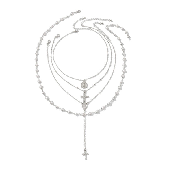 Jewelry Metal Alloy Pendant Necklace With Geometric Pattern Copperclad Iron And Pearl Chain Electroplated For Women