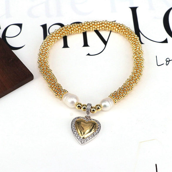 Jewelry Metal Beaded Star Moon Pendant Heart Shape Micropaved Bracelet