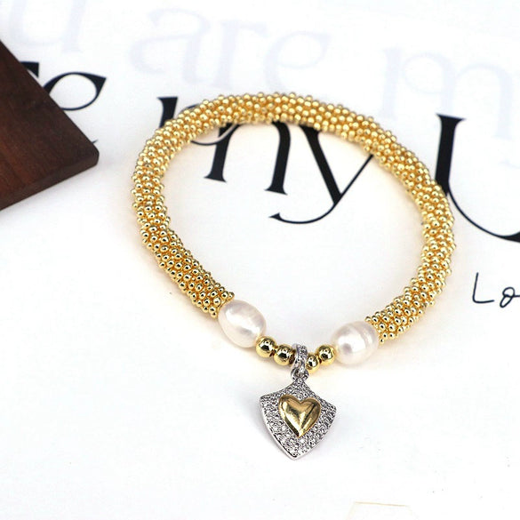 Jewelry Metal Beaded Star Moon Pendant Heart Shape Micropaved Bracelet