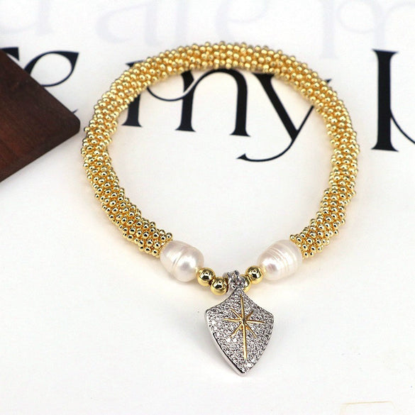 Jewelry Metal Beaded Star Moon Pendant Heart Shape Micropaved Bracelet