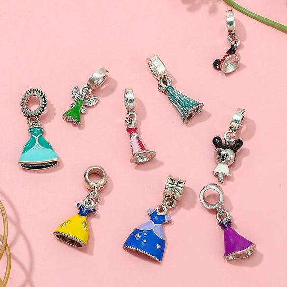Jewelry Metal Cartoon Princess Skirt Beaded Pendant Totem Electroplated Diy Bracelet Beads Accessories