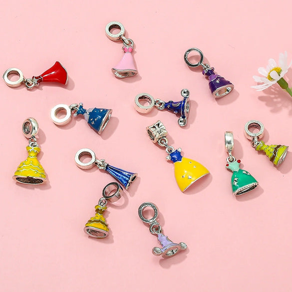 Jewelry Metal Cartoon Princess Skirt Beaded Pendant Totem Electroplated Diy Bracelet Beads Accessories
