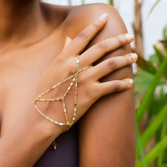 Jewelry Metal Chain Finger Bracelet For Women With Imitation Pearl Rhinestone Geometric Pattern Electroplated