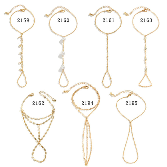 Jewelry Metal Chain Finger Bracelet For Women With Imitation Pearl Rhinestone Geometric Pattern Electroplated