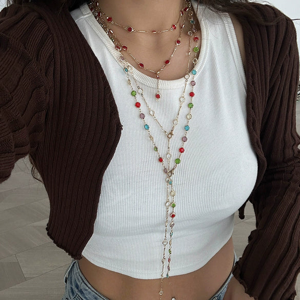 Jewelry Metal Chain Geometric Rhinestone Electroplating Long Necklace For Women