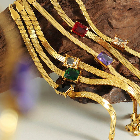 Jewelry Metal Chain Multicolor Zircon Hip Hop Retro Electroplated Bracelet And Necklace Set