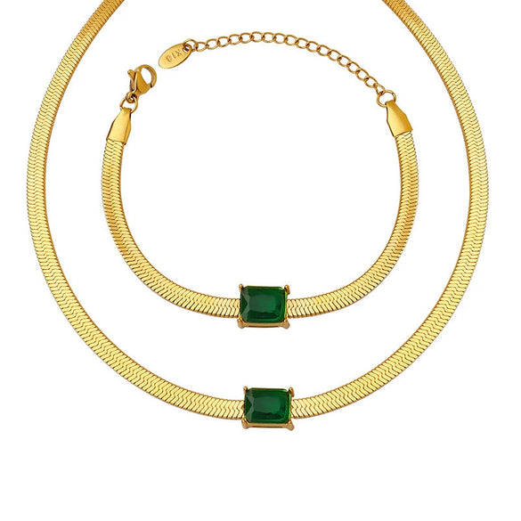 Jewelry Metal Chain Multicolor Zircon Hip Hop Retro Electroplated Bracelet And Necklace Set