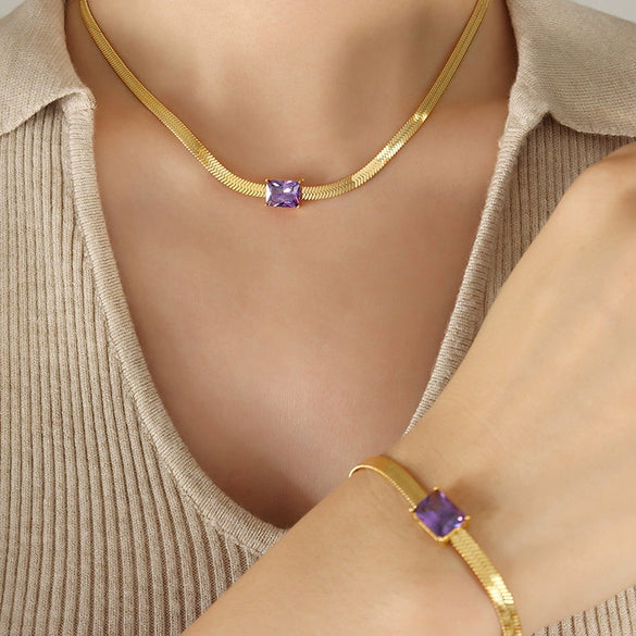 Jewelry Metal Chain Multicolor Zircon Hip Hop Retro Electroplated Bracelet And Necklace Set