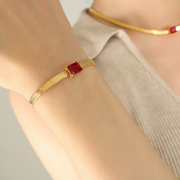 Jewelry Metal Chain Multicolor Zircon Hip Hop Retro Electroplated Bracelet And Necklace Set