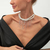 Jewelry Metal Cross Pendant Necklace Imitation Pearl Iron Chain Copper Clad Chain Alloy Pendant Geometric Electroplated