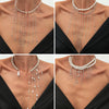 Jewelry Metal Cross Pendant Necklace Imitation Pearl Iron Chain Copper Clad Chain Alloy Pendant Geometric Electroplated
