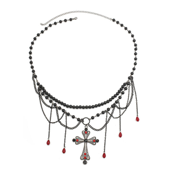 Jewelry Metal Cross Tassel Waist Chain Dark Gothic Blood Drop Bead Body Chain Lobster Clasp
