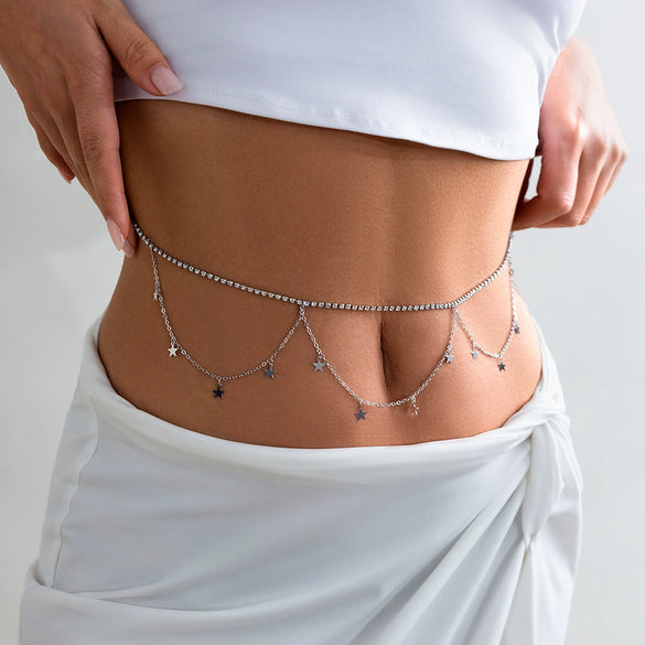 Jewelry Metal Double Layer Snake Bone Chain Body Chain With Cross Tassel For Women