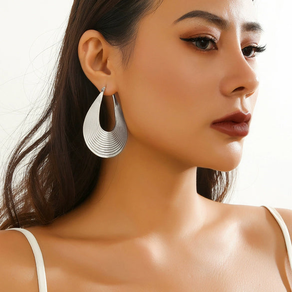 Jewelry Metal Exaggerated Retro Geometric Arc Stripe Earrings Electroplated For Women